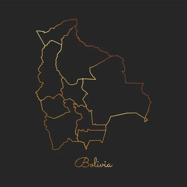 Bolivien region map goldener Gradienten umriss auf dunklem hintergrund detaillierte karte der bolivien regionen — Stockvektor
