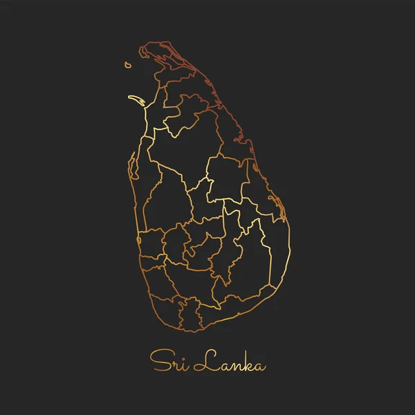 Sri lanka region map goldener Gradienten umriss auf dunklem hintergrund detaillierte karte der sri lanka regionen — Stockvektor