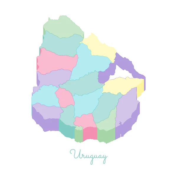 Uruguay region map colorful isometric top view Detailed map of Uruguay regions Vector — Stock Vector