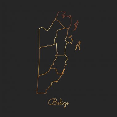 Belize bölgesi harita altın gradyan anahat koyu arka plan detaylı harita Belize bölgeler üzerinde