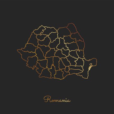 Romanya bölgesi harita altın gradyan anahat koyu arka plan detaylı harita Romanya bölgeler üzerinde