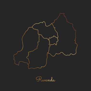 Ruanda bölgesi harita altın gradyan anahat Ruanda bölgeler ayrıntılı haritası koyu arka plan üzerinde