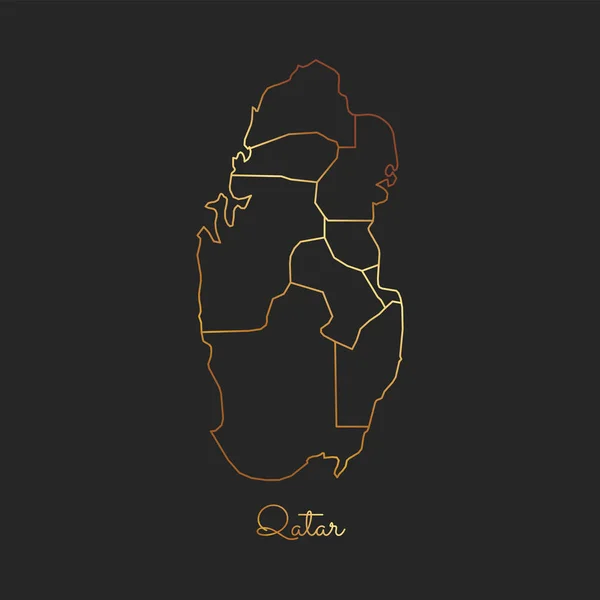 Qatar region map goldener Gradienten-Umriss auf dunklem Hintergrund detaillierte Karte der katarischen Regionen Vektor — Stockvektor