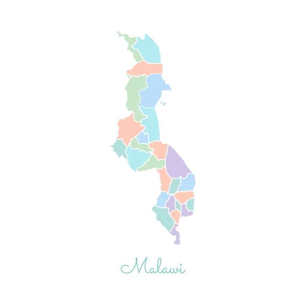Μαλάουι περιοχή Χάρτης πολύχρωμο με λευκό περίγραμμα λεπτομερή χάρτη του Μαλάουι περιοχές εικονογράφηση διάνυσμα — Διανυσματικό Αρχείο