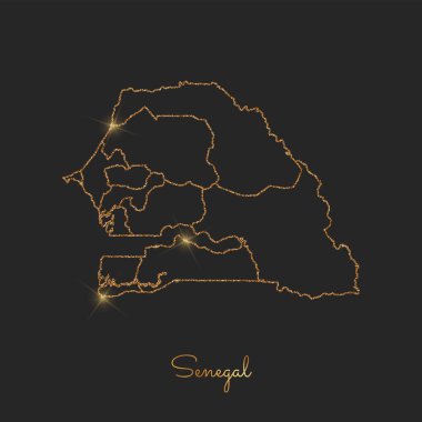 Senegal bölgesi harita altın glitter anahat parlak yıldız koyu arka planda ayrıntılı göster