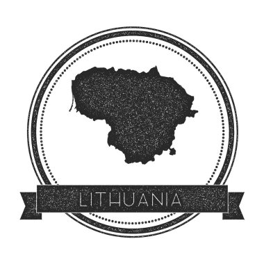 Retro sıkıntılı Litvanya rozeti ile harita Hipster yuvarlak lastik damgası ile ülke adı bayrak