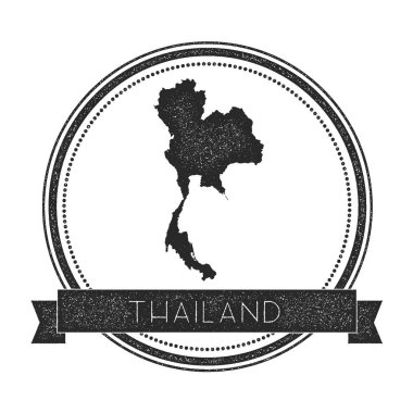 Retro sıkıntılı Tayland rozeti ile harita Hipster yuvarlak lastik damgası ile ülke adı bayrak