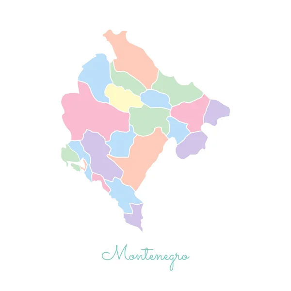몬테네그로 지구 상세 흰색 윤곽선이 다채로운 몬테네그로 지역의 벡터 지도 — 스톡 벡터