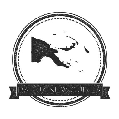 Retro sıkıntılı Papua Yeni Gine rozeti ile pencere boyutu ülke adı ile yuvarlak Hipster göster