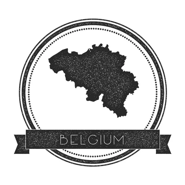 Insignia Bélgica retro angustiado con mapa Hipster sello de goma redonda con el nombre del país banner vector — Vector de stock