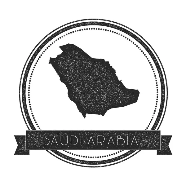Insignia de Arabia Saudita angustiada retro con mapa Sello de goma redonda Hipster con banner de nombre de país — Archivo Imágenes Vectoriales