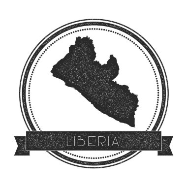 Retro sıkıntılı Liberya rozeti ile harita Hipster lastik damgası ile ülke adı afiş vektör yuvarlak