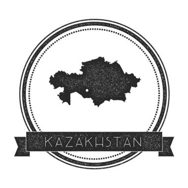 Retro sıkıntılı Kazakistan rozeti ile harita Hipster yuvarlak lastik damgası ile ülke adı bayrak