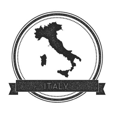 Retro sıkıntılı İtalya rozeti ile harita Hipster lastik damgası ile ülke adı afiş vektör yuvarlak