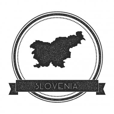 Retro sıkıntılı Slovenya rozeti ile harita Hipster yuvarlak lastik damgası ile ülke adı bayrak