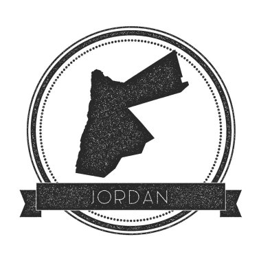 Retro sıkıntılı Jordan rozeti ile harita Hipster lastik damgası ile ülke adı afiş vektör yuvarlak