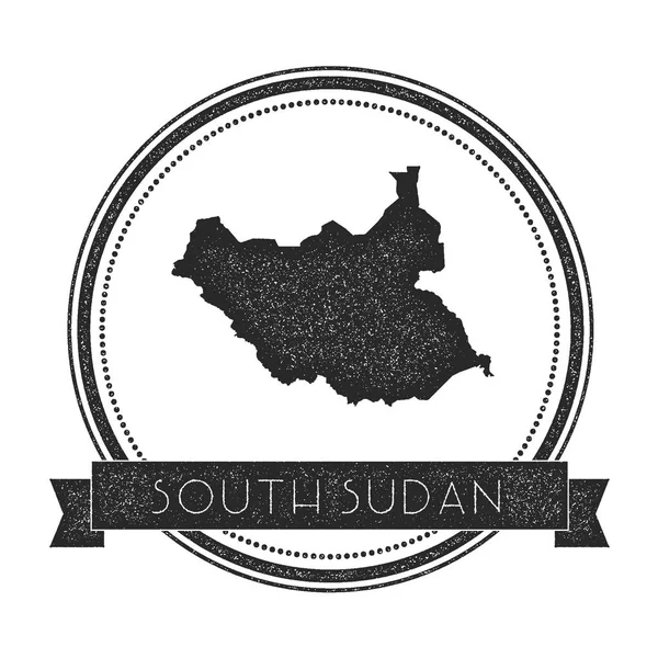 Retro nödställda South Sudan badge med karta Hipster runda gummistämpel med land namn banner — Stock vektor