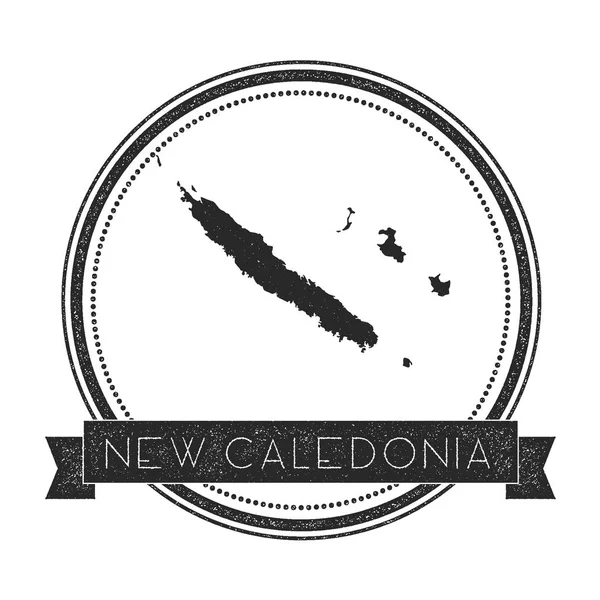 Insignia retro afligida de Nueva Caledonia con mapa Sello de goma redonda Hipster con banner de nombre de país — Vector de stock