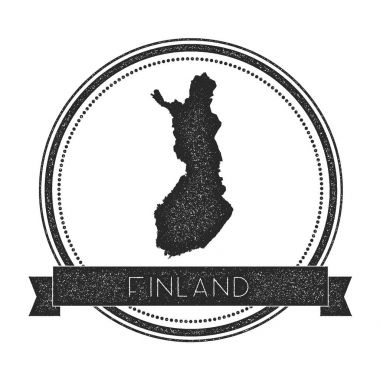 Retro sıkıntılı Finlandiya rozeti ile harita Hipster lastik damgası ile ülke adı afiş vektör yuvarlak