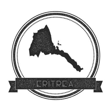 Retro sıkıntılı Eritre rozeti ile harita Hipster lastik damgası ile ülke adı afiş vektör yuvarlak
