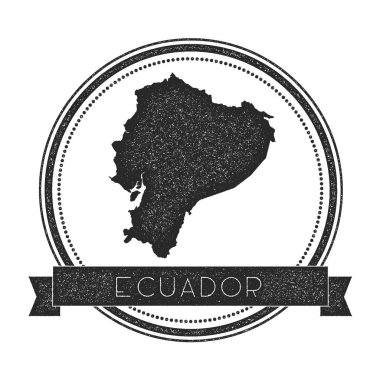Retro sıkıntılı Ekvador rozeti ile harita Hipster lastik damgası ile ülke adı afiş vektör yuvarlak