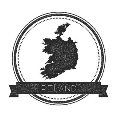 Retro sıkıntılı İrlanda rozeti ile harita Hipster lastik damgası ile ülke adı afiş vektör yuvarlak