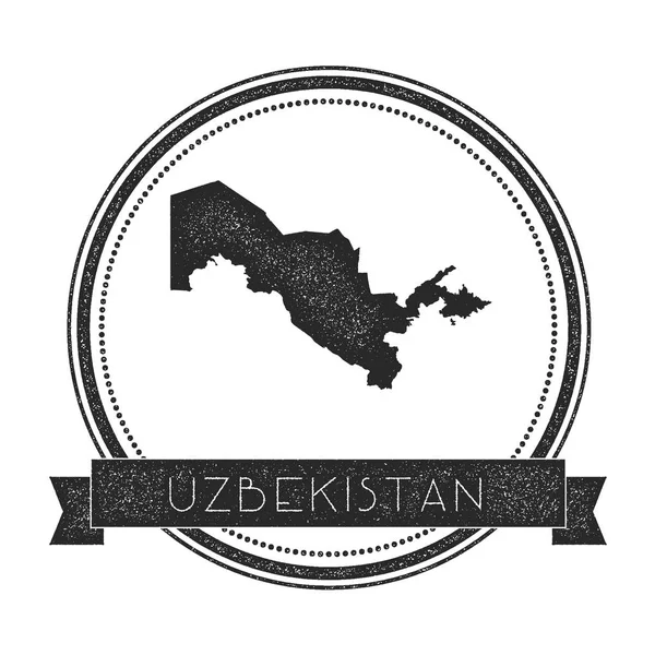 Ρετρό αναξιοπαθούντα Ουζμπεκιστάν σήμα με χάρτη Hipster στρογγυλή σφραγίδα με πανό όνομα χώρας — Διανυσματικό Αρχείο