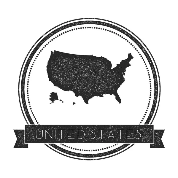 Retro distressed United States badge with map Hipster round rubber stamp with country name banner — Stock Vector