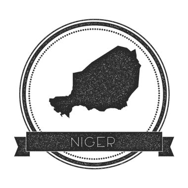 Retro sıkıntılı Nijer rozeti ile harita Hipster lastik damgası ile ülke adı afiş vektör yuvarlak