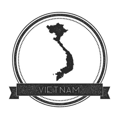 Retro sıkıntılı Vietnam rozeti ile harita Hipster lastik damgası ile ülke adı afiş vektör yuvarlak