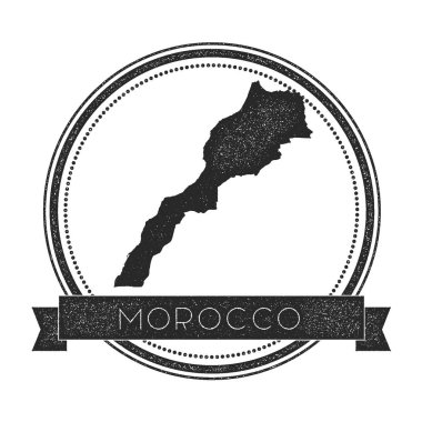 Retro sıkıntılı Fas rozeti ile harita Hipster lastik damgası ile ülke adı afiş vektör yuvarlak