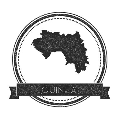Retro sıkıntılı Gine rozeti ile harita Hipster lastik damgası ile ülke adı afiş vektör yuvarlak