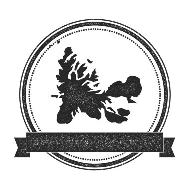 Retro sıkıntılı Fransız Güney toprakları rozeti ile harita Hipster ülke kauçuk pullar yuvarlak