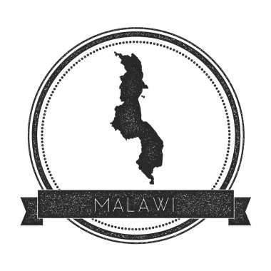 Retro sıkıntılı Malavi rozeti ile harita Hipster lastik damgası ile ülke adı afiş vektör yuvarlak