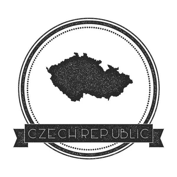Insignia retro afligida República Checa con mapa Sello de goma redonda Hipster con banner de nombre de país — Vector de stock