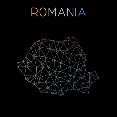Romanya ağ harita soyut poligonal harita tasarım ağ bağlantıları illüstrasyon vektör