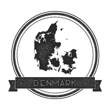 Retro sıkıntılı Danimarka rozeti ile harita Hipster lastik damgası ile ülke adı afiş vektör yuvarlak