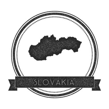 Retro sıkıntılı Slovakya rozeti ile harita Hipster yuvarlak lastik damgası ile ülke adı bayrak