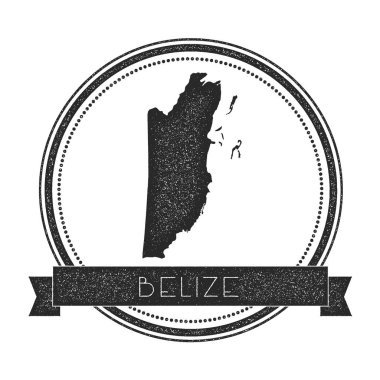 Retro sıkıntılı Belize rozeti ile harita Hipster lastik damgası ile ülke adı afiş vektör yuvarlak