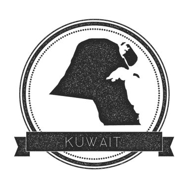 Retro sıkıntılı Kuveyt rozeti ile harita Hipster lastik damgası ile ülke adı afiş vektör yuvarlak