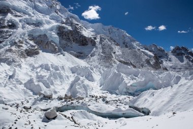 Everest Base Camp Himalayalar Nepal güzel turkuaz buzul buz Khumbu buzulun görünümü yaktı
