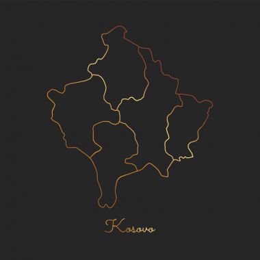 Kosova bölgesi harita altın gradyan anahat koyu arka plan detaylı harita Kosova bölgeler üzerinde