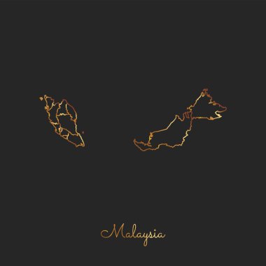 Malezya bölgesi harita altın gradyan anahat koyu arka plan detaylı harita Malezya bölgeler üzerinde