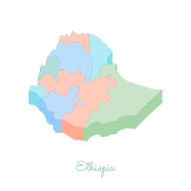 Etiyopya bölgelerinde vektör harita Etiyopya bölgesi harita renkli izometrik en iyi görünümü ayrıntılı