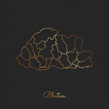 Bhutan bölgesi harita altın gradyan anahat Bhutan bölgeler ayrıntılı haritası koyu arka plan üzerinde