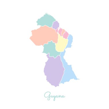 Guyana bölge Guyana bölgeleri vektör çizim beyaz anahat Detaylı Haritası ile renkli göster