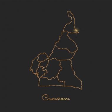 Kamerun bölge haritası altın glitter anahat parlak yıldız koyu arka planda ayrıntılı göster