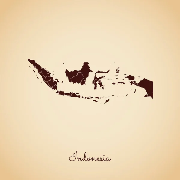 인도네시아의 인도네시아 지역 지도 복고풍 스타일 갈색 개요 오래 된 종이 배경 상세 지도 — 스톡 벡터
