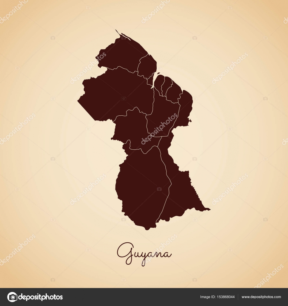 Image vectorielle Guyane carte de la région style rétro contour brun