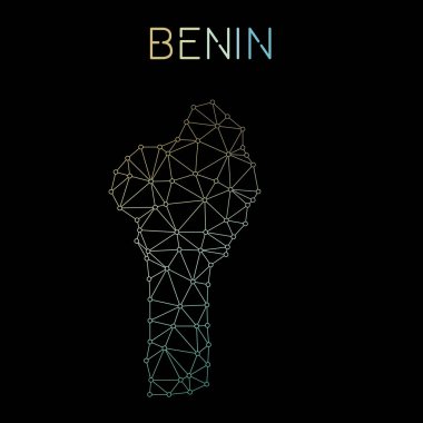 Benin ağ harita soyut poligonal harita tasarım ağ bağlantıları illüstrasyon vektör